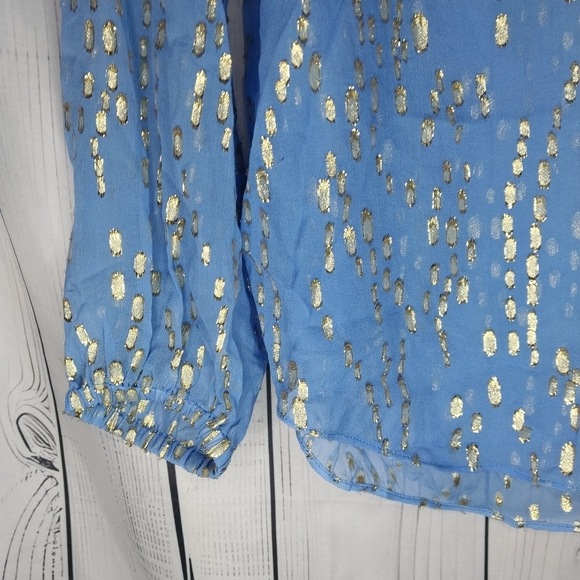 Lilly Pulitzer Colby True Blue Gold Dot Jacquard Metallic Blouse Top Size XXS - Picture 3 of 10
